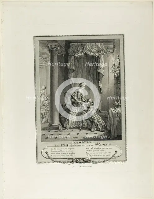 The Event at the Ball, from Monument du Costume Physique et Moral de la fin du Dix-huitième..., 1774 Creator: Antoine Jean Duclos.