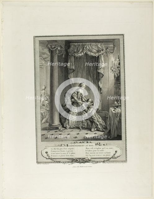 The Event at the Ball, from Monument du Costume Physique et Moral de la fin du Dix-huitième..., 1774 Creator: Antoine Jean Duclos.