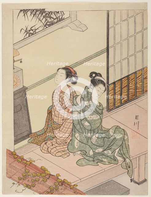The Evening Bell of the Clock (Tokei no bansho), from the series "Eight Views of the...", c. 1766. Creator: Suzuki Harunobu.