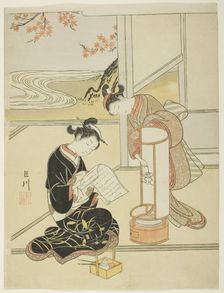 The Evening Glow of a Lamp (Andon no sekisho), from the series "Eight Views...", c. 1766. Creator: Suzuki Harunobu