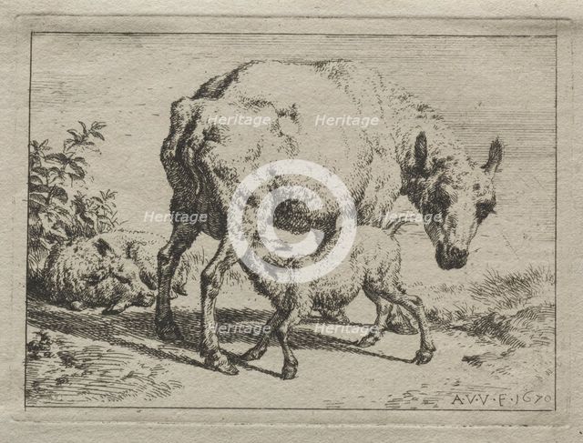The Ewe and Two Lambs, 1670. Creator: Adriaen van de Velde (Dutch, 1636-1672).