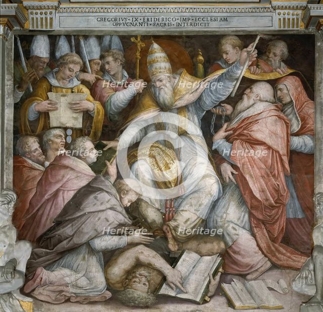 The Excommunication of Frederick II by Pope Gregory IX, 1573. Creator: Vasari, Giorgio (1511-1574).