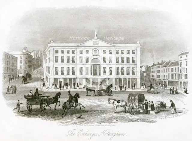 The Exchange, looking east, Nottingham, Nottinghamshire, 1845. Creator: Newman & Co.