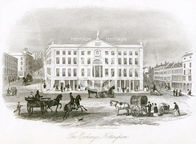 The Exchange, looking east, Nottingham, Nottinghamshire, 1845. Creator: Newman & Co.