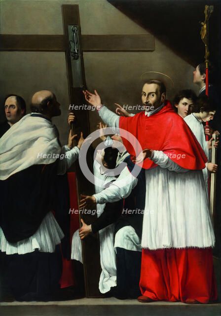 The Exaltation of the Holy Nail with Saint Charles Borromeo. Artist: Saraceni, Carlo (1579-1620)