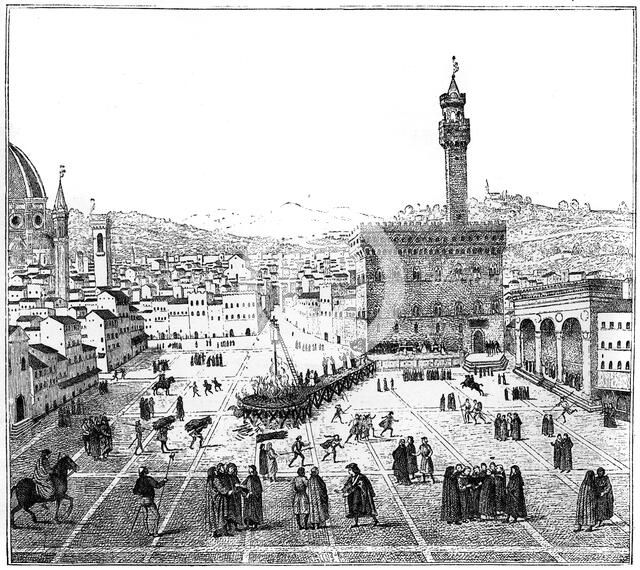 The execution of Girolamo Savonarola in the Piazza Della Signoria, Florence, 1882. Artist: Unknown