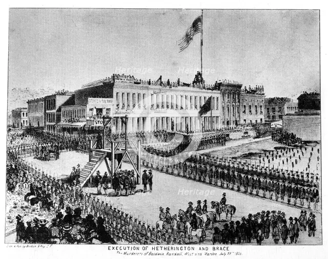 The execution of Hetherington and Brace, Fort Vigilance, Sacramento, California, 1856 (1937).Artist: Britton & Rey