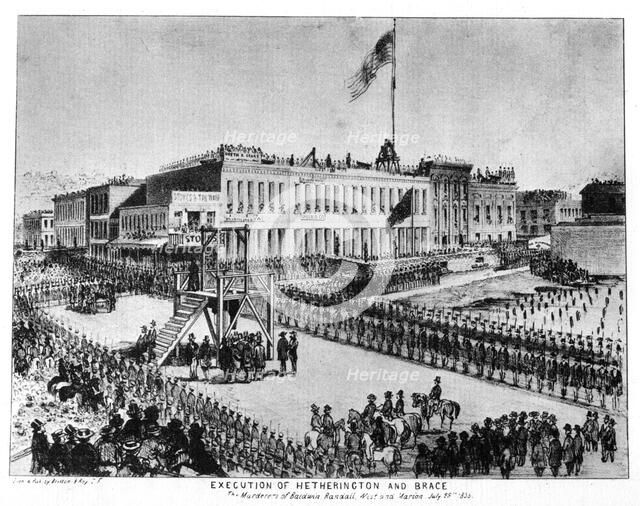 The execution of Hetherington and Brace, Fort Vigilance, Sacramento, California, 1856 (1937).Artist: Britton & Rey
