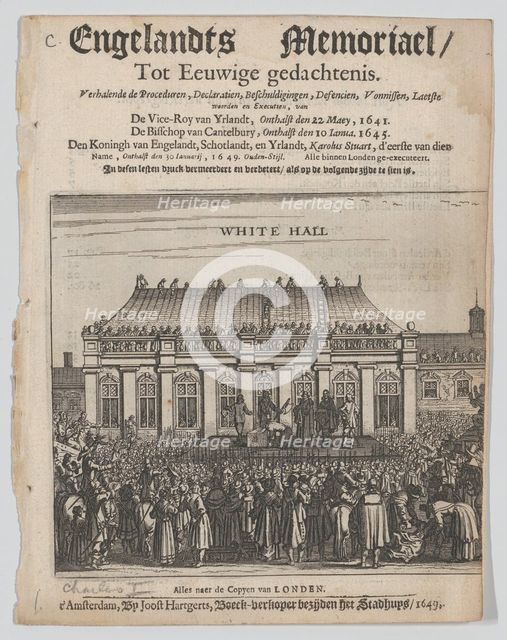 The Execution of King Charles I (Title page: Engelandts Memoriael), 1649. Creator: Joost Hartgerts.