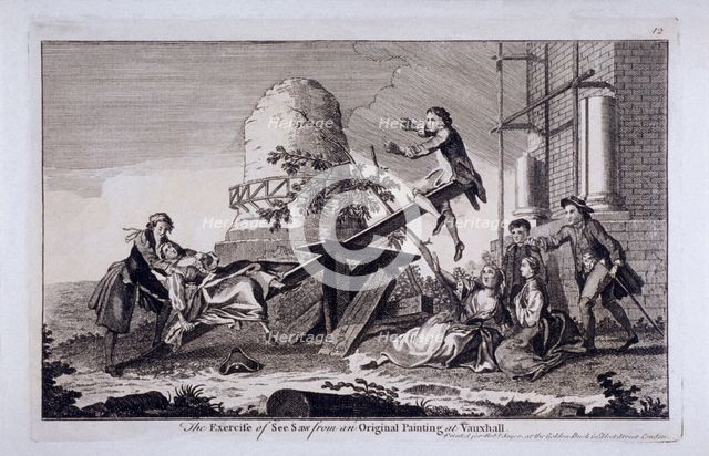 'The Exercise of See Saw', Vauxhall Gardens, Lambeth, London, c1745. Artist: Anon