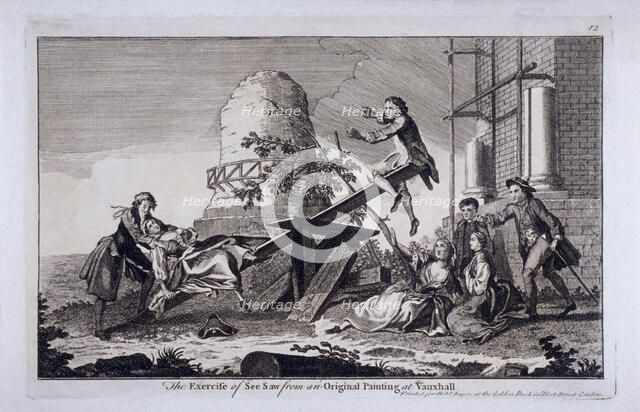 'The Exercise of See Saw', Vauxhall Gardens, Lambeth, London, c1745. Artist: Anon