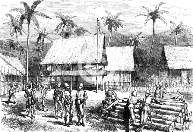 The Expedition against the Malays of Perak: officers' quarters, Campong Boyah, 1876. Creator: C.R..