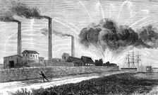 The Explosion of the Rocket Factory at Woolwich Arsenal, as seen from Plumstead Marshes, 1883. Creator: Unknown
