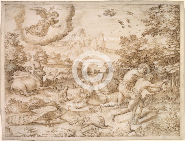 The Expulsion from Paradise, c. 1606. Creator: Jan Wierix (Flemish, c. 1549-aft 1615).
