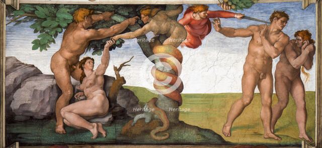 The Expulsion from the Paradise (Sistine Chapel ceiling in the Vatican), 1508-1512. Creator: Buonarroti, Michelangelo (1475-1564).