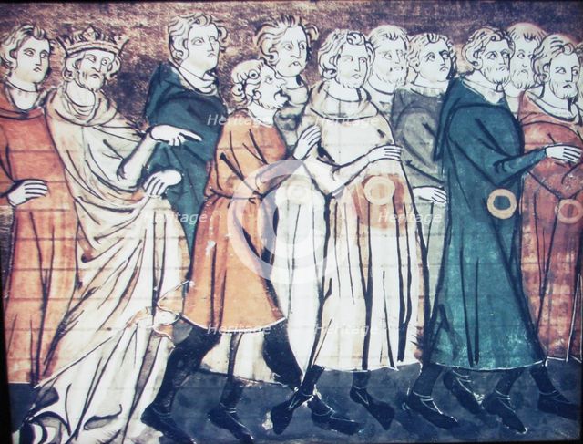 The expulsion of Jews from France in 1182 (A miniature from Grandes Chroniques de France), 1320s. Artist: Anonymous  