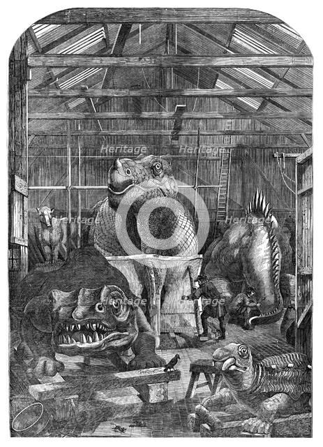 The 'Extinct Animals' model room at Crystal Palace, Sydenham, 1853. Artist: Unknown