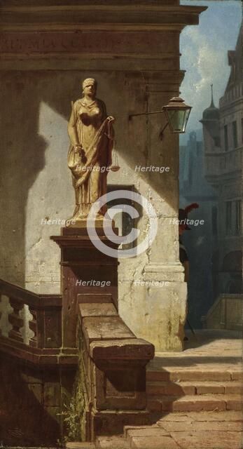 The eye of the law (Justitia), 1857. Creator: Spitzweg, Carl (1808-1885).