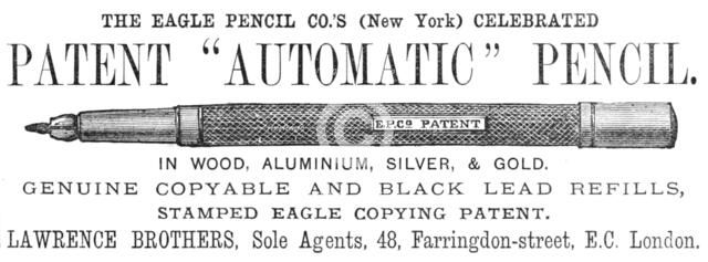 The Eagle Pencil Co.'s Celebrated Patent "Automatic" Pencil, 1883. Creator: Unknown.