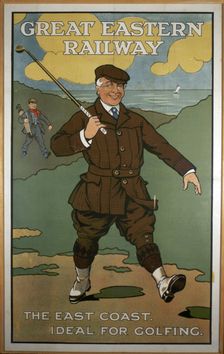 The East Coast, Ideal for Golfing Great Eastern Railway poster, early 1920s. Creator: John Hassall