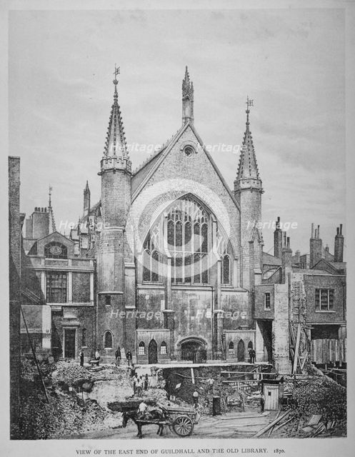 The east end of the Guildhall and the old Guildhall Library, City of London, 1870.       Artist: Anon