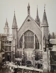 The east end of the Guildhall, from Basinghall Street, City of London, 1869. Artist: Anon