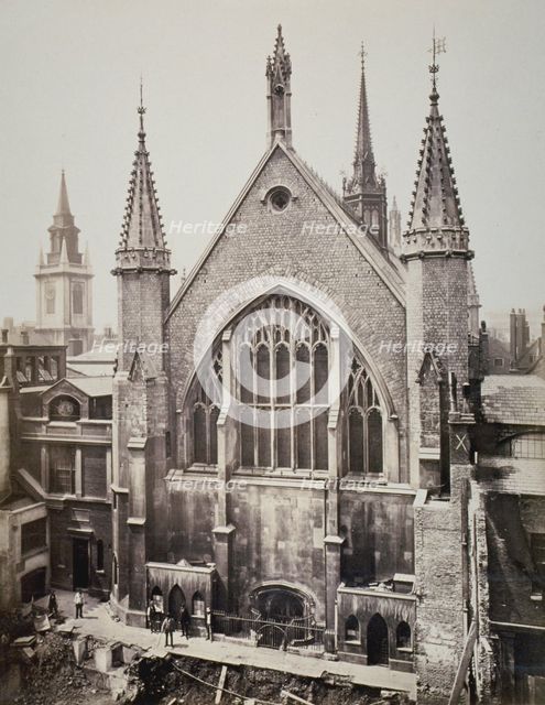 The east end of the Guildhall, from Basinghall Street, City of London, 1869. Artist: Anon