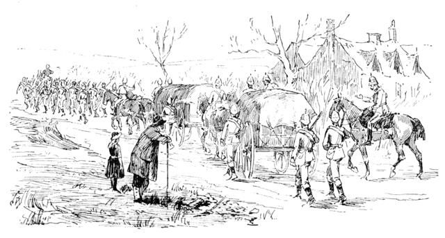 The Easter Volunteer Manoeuvres: the Marching Column, with transport waggons, 1890. Creator: Unknown.