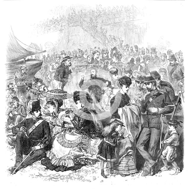 The Easter Volunteer Review: a sketch on the Brighton Beach, 1870. Creator: Unknown.