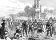 The Easter Volunteer Review: arrival of volunteers at Brighton by road, 1880. Creator: Unknown