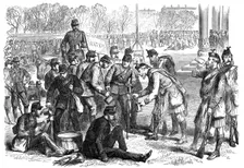 The Easter Volunteer Review: preparing for the field, 1870. Creator: Unknown