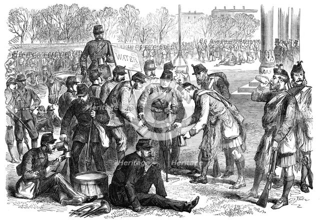 The Easter Volunteer Review: preparing for the field, 1870. Creator: Unknown.