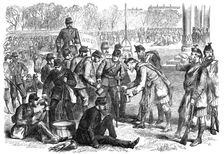 The Easter Volunteer Review: preparing for the field, 1870. Creator: Unknown