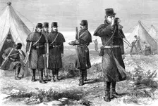 The Easter Volunteer Review: sounding the reveillé, 1880. Creator: Unknown