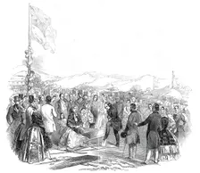 The Earl of Bandon cutting the first turf for the Cork and Bandon Railway, 1845. Creator: Unknown