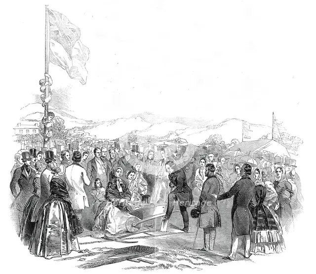 The Earl of Bandon cutting the first turf for the Cork and Bandon Railway, 1845. Creator: Unknown.