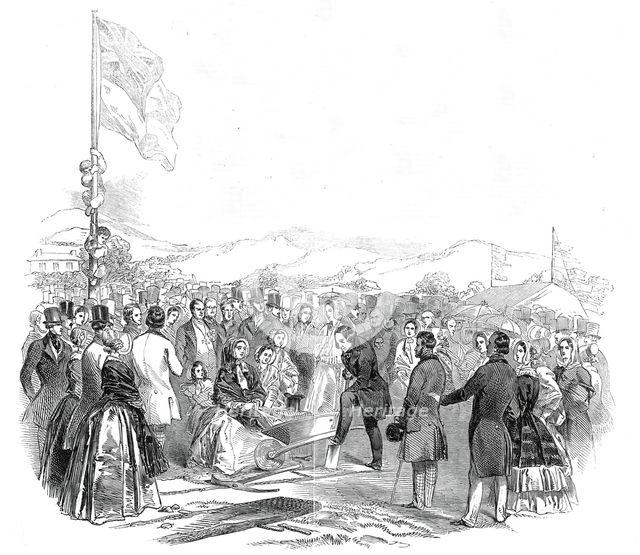 The Earl of Bandon cutting the first turf for the Cork and Bandon Railway, 1845. Creator: Unknown.