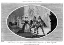 The Earl of Essex laying his hand on his sword on being struck by Queen Elizabeth, (1792).Artist: Wooding