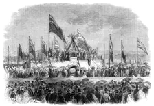 The Earl...placing the memorial stone of the Devonport, Stonehouse, and Cornwall Hospital, 1862. Creator: Unknown