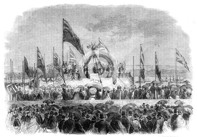 The Earl...placing the memorial stone of the Devonport, Stonehouse, and Cornwall Hospital, 1862. Creator: Unknown.