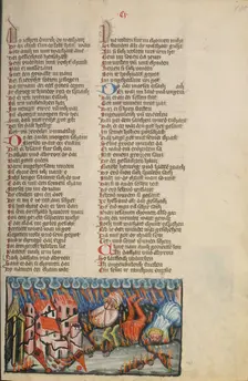 The Earth Devouring Datan's and Abiram's Clans; Weltchronik, about 1400-1410. Creator: Unknown