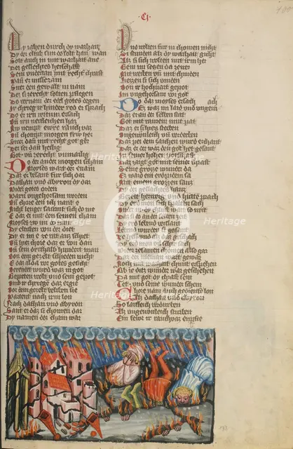 The Earth Devouring Datan's and Abiram's Clans; Weltchronik, about 1400-1410. Creator: Unknown.