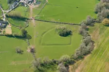 The earthwork remains of Newton Tump, a medieval motte and bailey, Herefordshire, 2016. Creator: Damian Grady