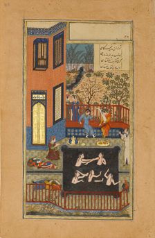 The Eavesdropper, Folio 47r from a Haft Paikar (Seven Portraits) of the Khamsa..., ca. 1430. Creator: Maulana Azhar