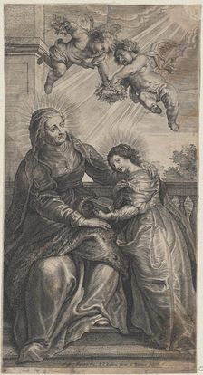 The education of the Virgin, with Saint Anne and the Virgin Mary reading with two p..., ca. 1700-24. Creator: Coenrad Waumans