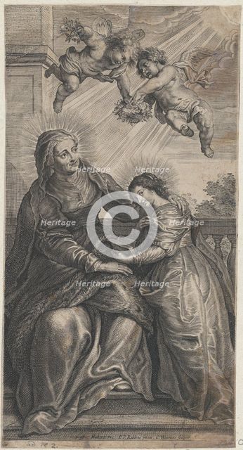 The education of the Virgin, with Saint Anne and the Virgin Mary reading with two p..., ca. 1700-24. Creator: Coenrad Waumans.