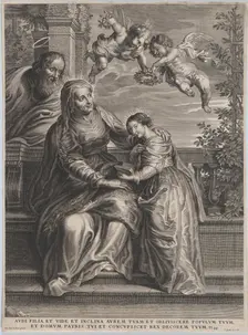 The education of the Virgin, with Saint Anne and the Virgin Mary reading with two p..., ca. 1600-50. Creator: Anon