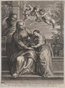 The education of the Virgin, with Saint Anne and the Virgin Mary reading with two p..., ca. 1600-50. Creator: Anon