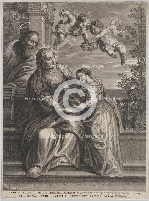 The education of the Virgin, with Saint Anne and the Virgin Mary reading with two p..., ca. 1600-50. Creator: Anon.