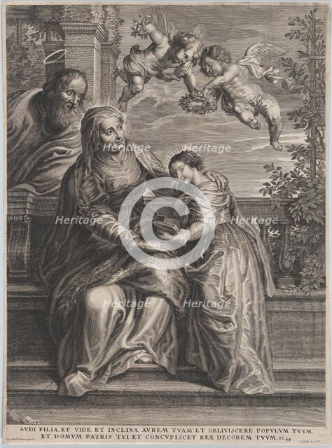 The education of the Virgin, with Saint Anne and the Virgin Mary reading with two p..., ca. 1600-50. Creator: Anon.